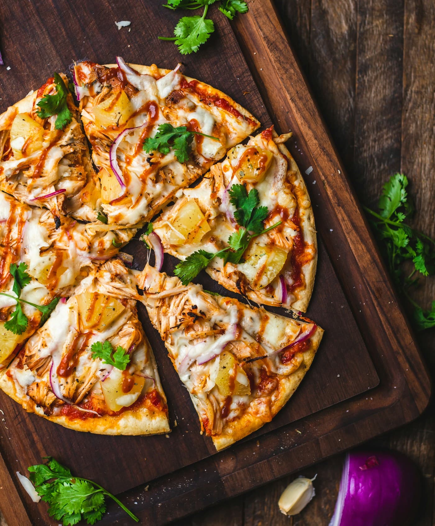 Pizza on a wooden board for a casual hangout